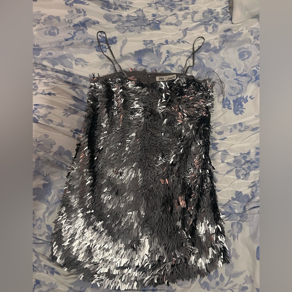 Zara Sequin Mini Dress Black and Silver